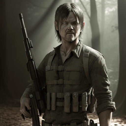 AI generated: a hyper realistic Daryl Dixon  from the walking dead as a futureistic soldier, the walking dead seas...