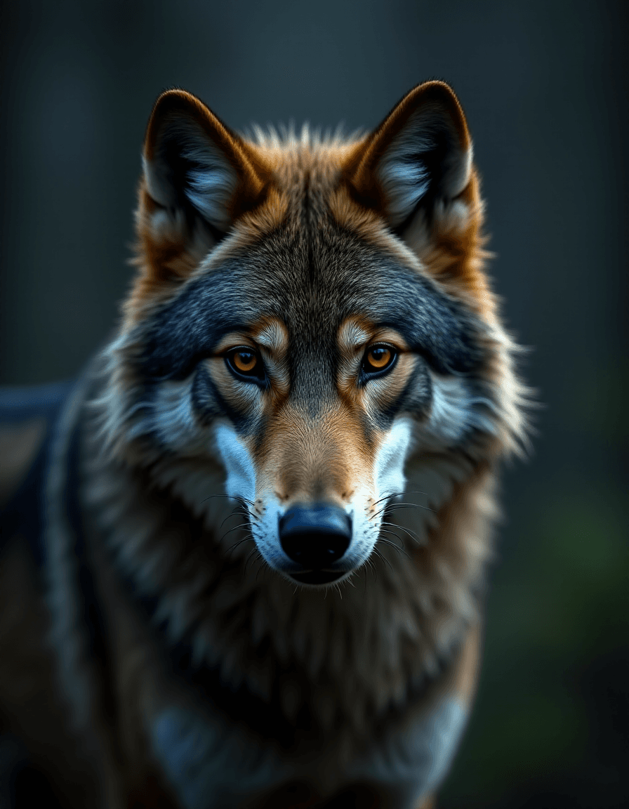 AI generated: closeup award winning photo of wolf, perfect environment, extremely detailed, dark shot
