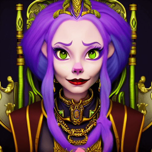 AI generated: portrait of Jinx from Arcane. Sitting on a throne, high quality detail, rendered in Netflix's Arcane...