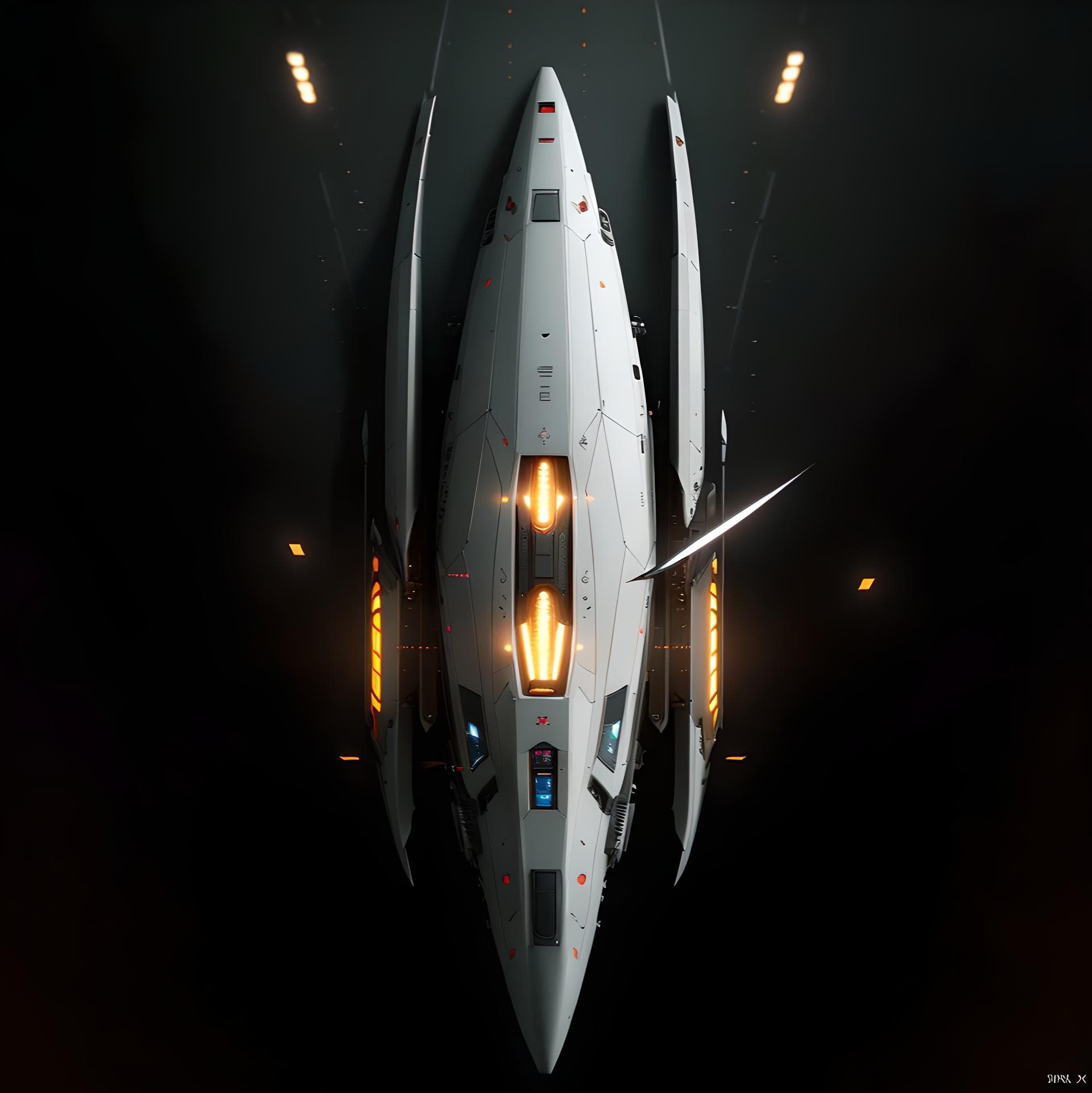 AI generated: Cinematic photography, sci-fi fly destroyer, hyper realistic, dynamic lighting, symmetry, 4k, deskto...