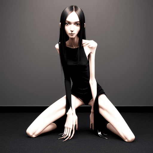 AI generated: very skinny slender girl, with skinny legs and long skinny calves, with skinny hips, in high heels a...