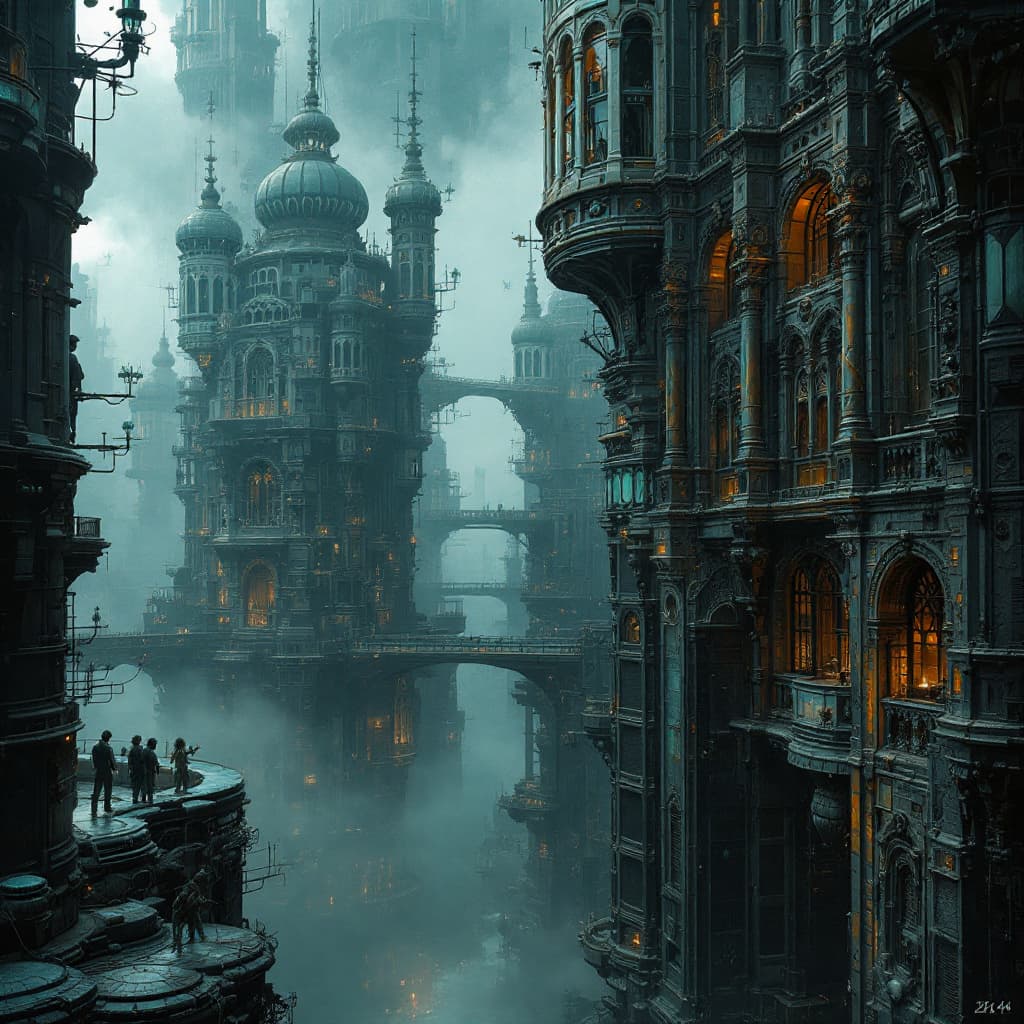 AI generated: the best of the art gallery's, in the style of oliver wetter, alberto seveso, cyberpunk dystopia, da...