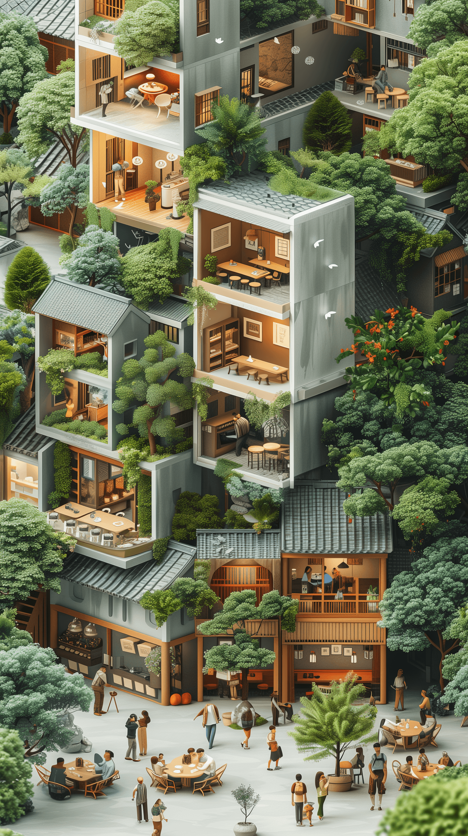 AI generated: isometric illustrations, 3D clay style, hand crafted feel, natural color palette with muted greens a...