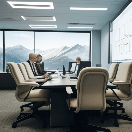 AI generated: Sheep in an office, typing away at computers, sitting in swivel chairs, and holding "important" meet...