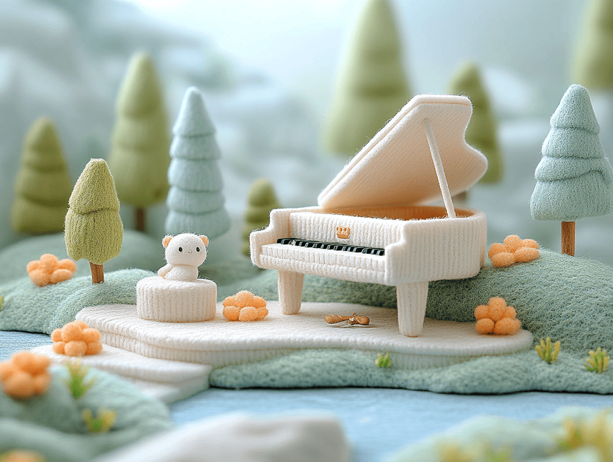 AI generated: Cartoon Triangle Adventure Piano, Light Tone, Wool Material, No Keys, 32k, --ar 4:3 --s 750