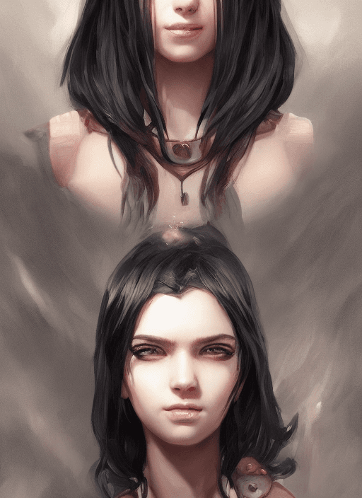 AI generated: a _ fantasy _ style _ portrait _ painting _ of young adult, black fringe hair, round face, rpg dnd o...