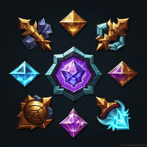 AI generated: Achievements video games icons, 2d icons, rpg skills icons, world of warcraft items icons, league of...