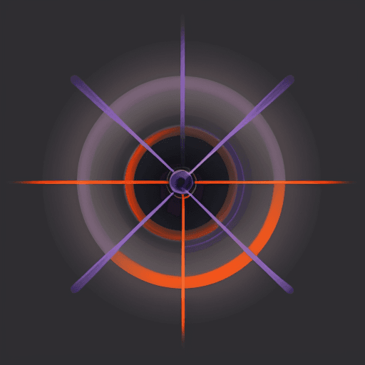 AI generated: Abstract illustration, dark grey background, orange, blue and purple circles in motion