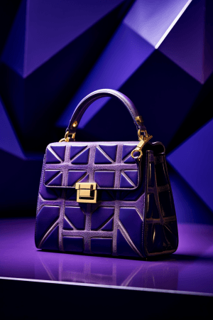 AI generated: Bold, vibrant, and expressive designer leather handbags with geometric patterns and gold hardware, d...