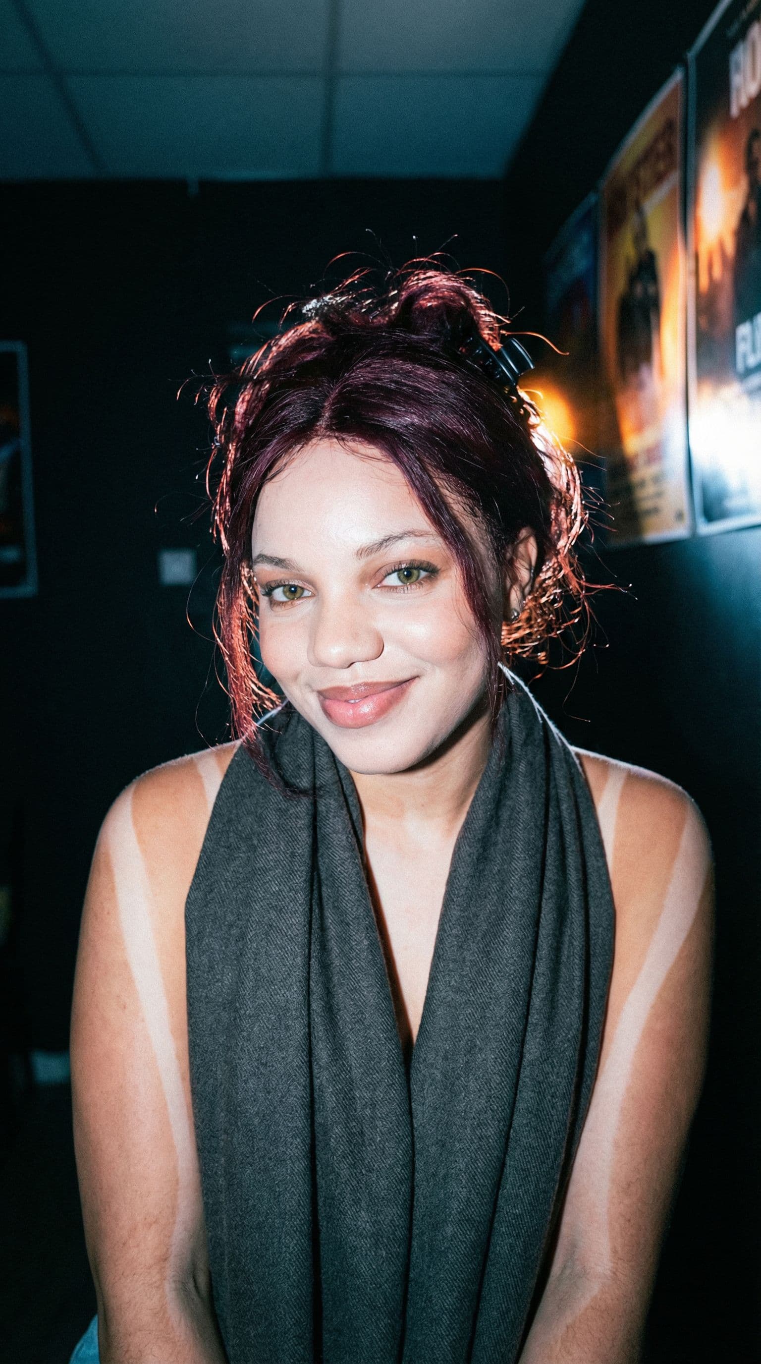AI generated: A gritty 90s style flash photograph of a woman with pale skin and above average cup sizeand dark bur...