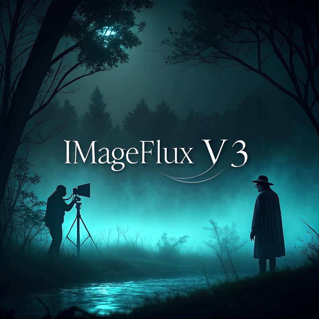 AI generated: Elegant text "ImageFlux V3" transforming into beautiful flowing visuals, artistic metamorphosis, a s...