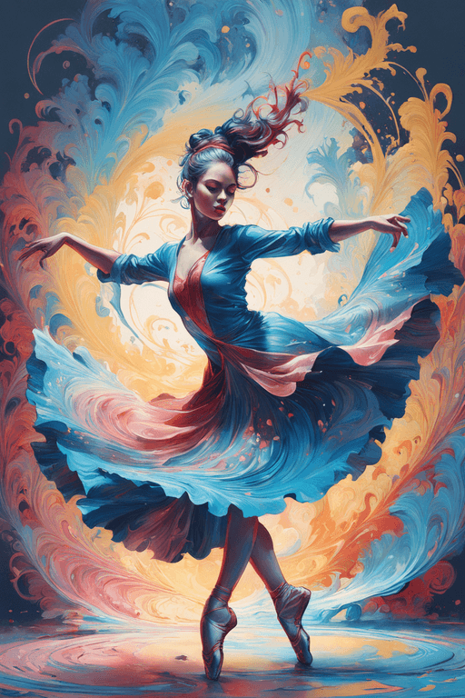 AI generated: Dancer fine art filigree, paper marbling! Oil splash!! Oil stained!!", intricate hyperdetailed fluid...