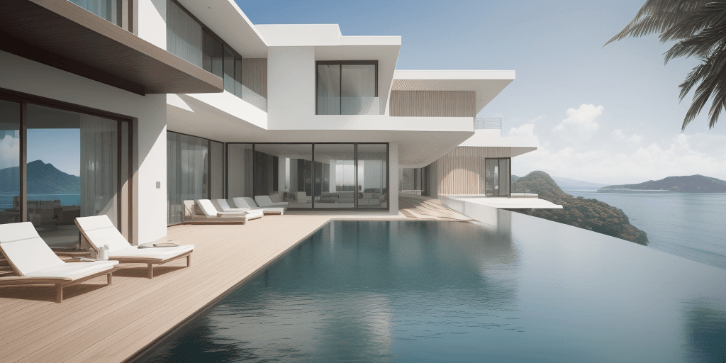 AI generated: A stunning hyper-realistic image as if constructed of the exterior of a modern house with white faca...
