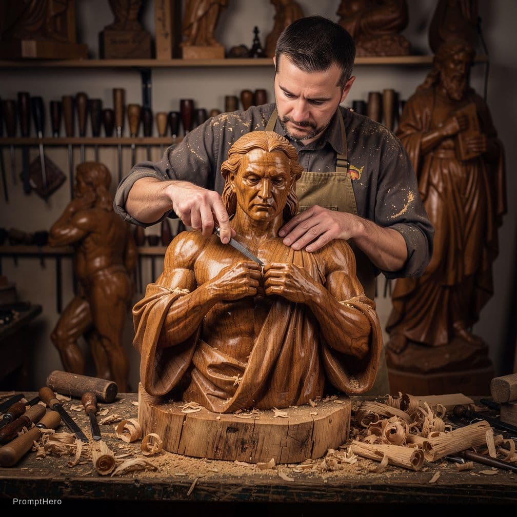 AI generated: wood carving statue
wood sculptor
wood carving artist
wood statue realistic