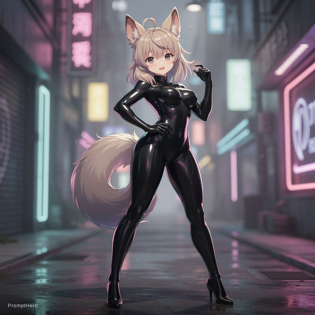 AI generated: hot anime furry girl (horny) wearing latex