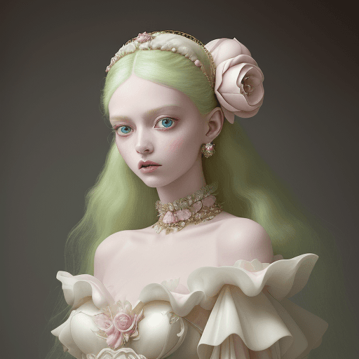 AI generated: Fashion Photography: A hyper-realistic, surreal portrait channeling the Gucci aesthetic. A young gir...