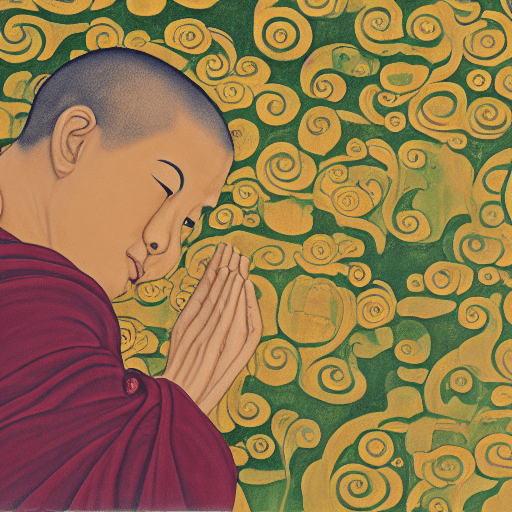 AI generated: buddhist meditating monk in lotus flower in style of gustav klimt