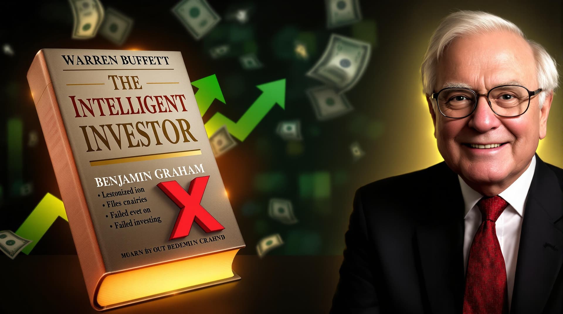 AI generated: Create a high-resolution YouTube thumbnail in 16:9 format featuring:

Warren Buffett on the right ...