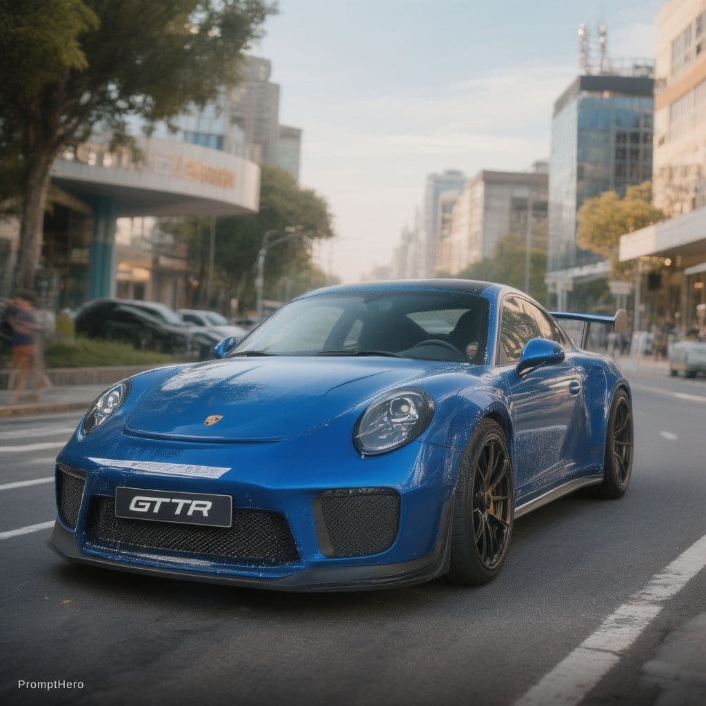 AI generated: Blue Porsche car GT-R moving in the street
And huge blue shadow fade
Like world of blue
Every thing ...