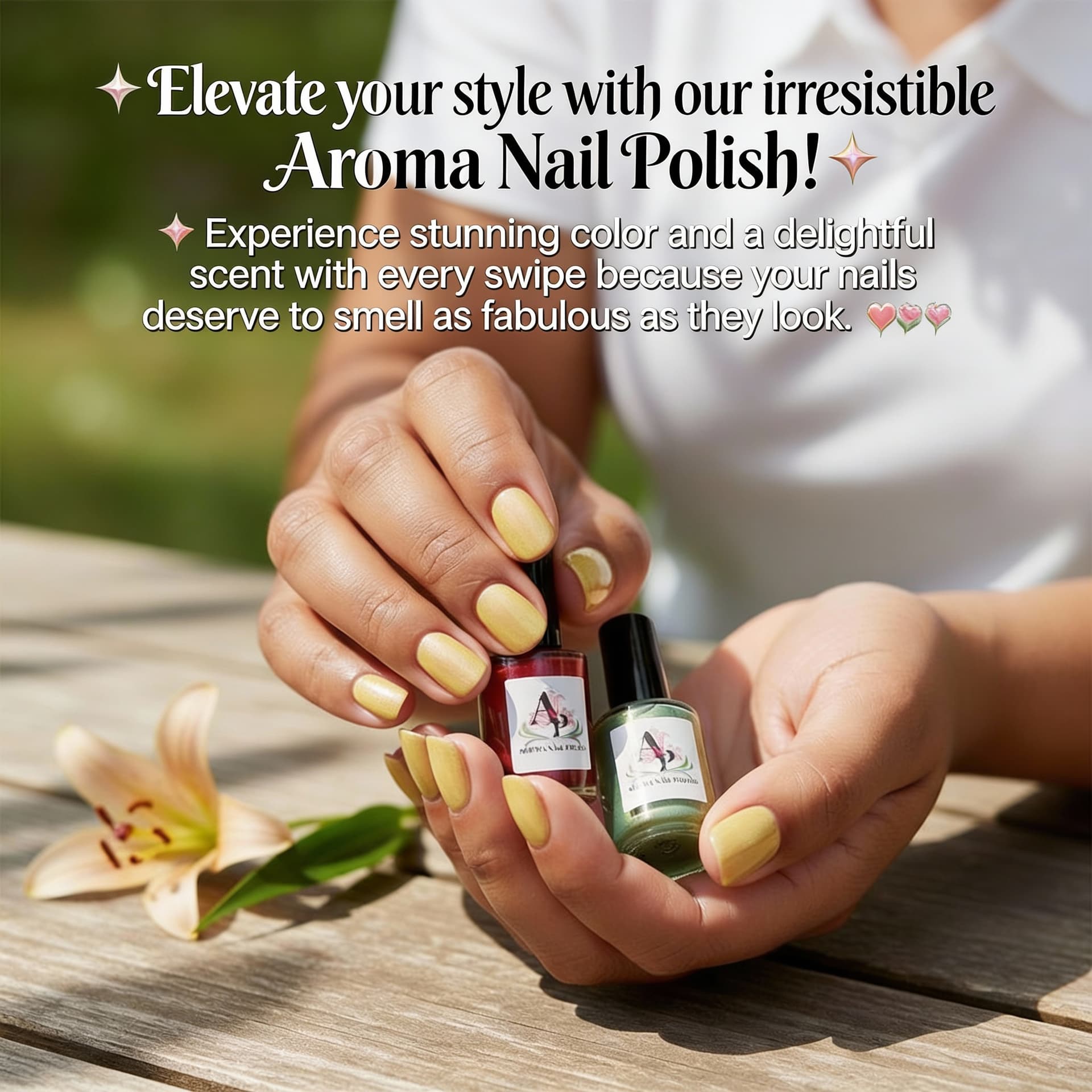 AI generated: ✨ Elevate your style with our irresistible Aroma Nail Polish! ✨ Experience stunning color and a deli...