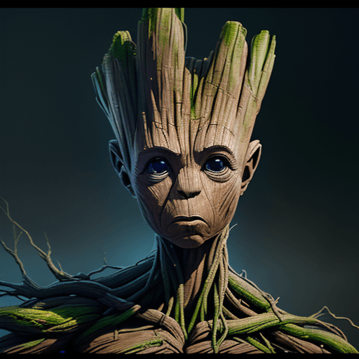 AI generated: Groot is a comic book character published by Marvel Comics, from Guardians of the Galaxy, hyperdetai...