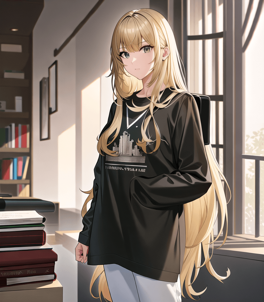 AI generated: perfect anime illustration, 1girl, wavy hair, long blonde hair, (huge breasts, big butt:1.4), (black...