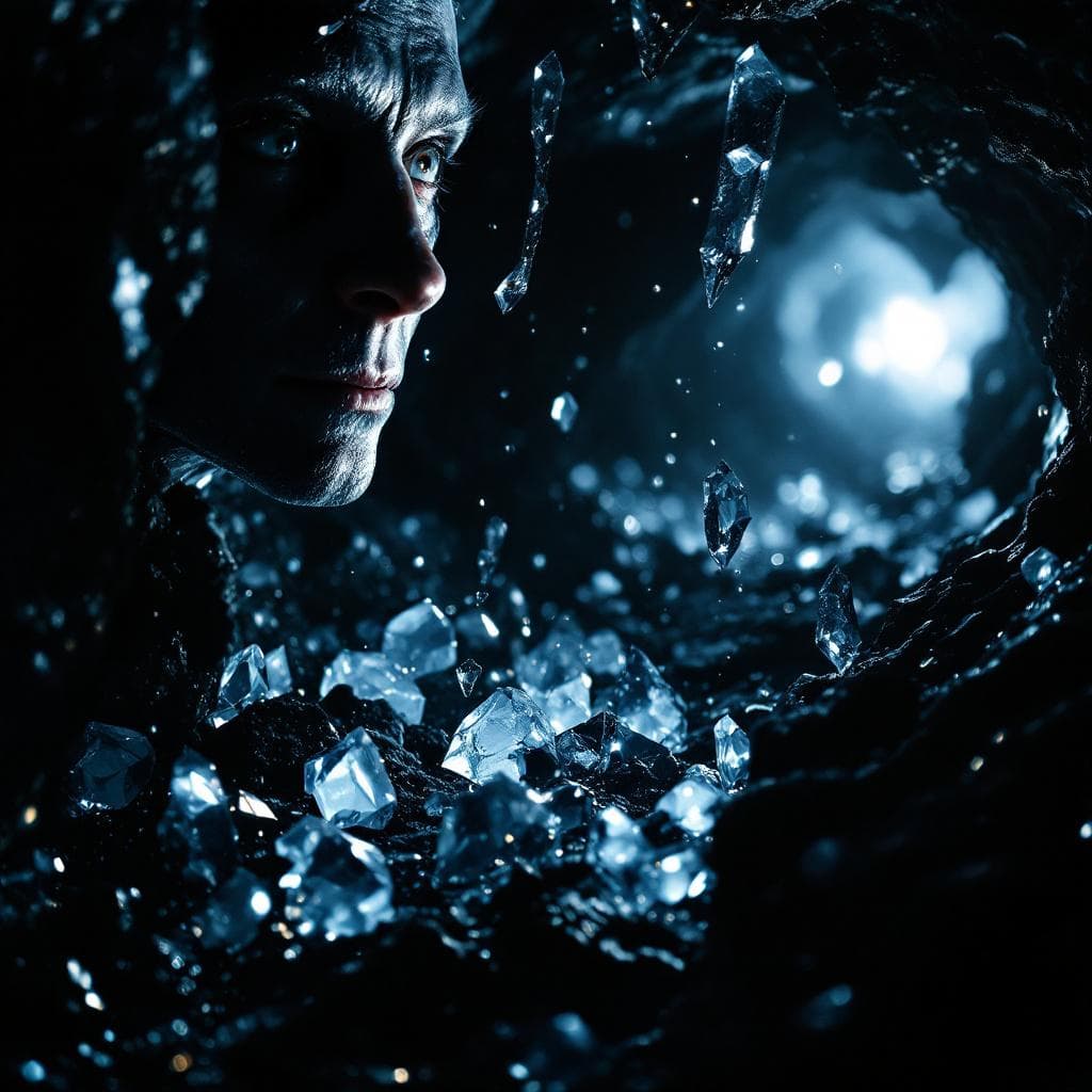 AI generated: photographic, ultrarealistic, ubsurdres, close up of a pitch black cavern, filled with sparkling  cr...