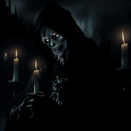 AI generated: (anime art of Scary Lich King, ((torn and tattered appearance: 1.4)) holding candles for incantation...