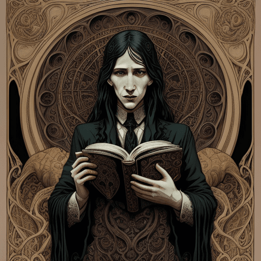 AI generated: art nouveau poster of the Necronomicon by Lovecraft, ornate tapestry illustration, dramatic, detaile...