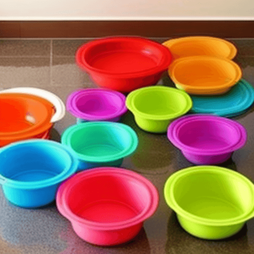 AI generated: tupperware bowls on the floor. 
