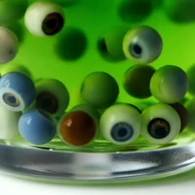 AI generated video: make a vid of bubble tea but replace the tapioca pearls with eyes that open and close randomly, the ...
