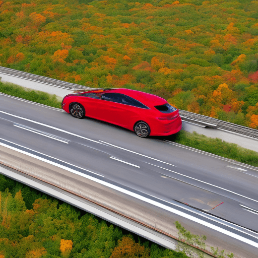 AI generated: red car in a autobahn