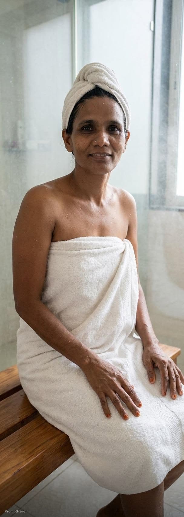 AI generated: Bath in towel sitting