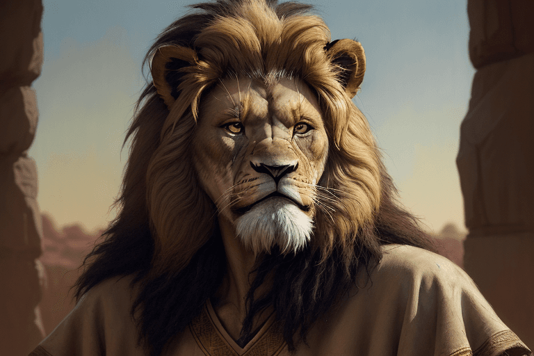 AI generated: "A portrait of the lion father from the movie The Lion King, wearing an Argentine soccer jersey, loo...