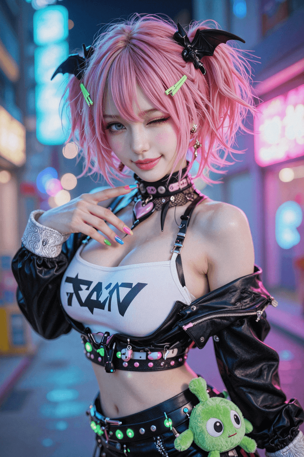 AI generated: A highly detailed, photorealistic, cinematic vertical medium shot of a stunning young woman in a vib...