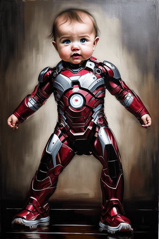 AI generated: a painting of a baby ironman, realistic, surreal art