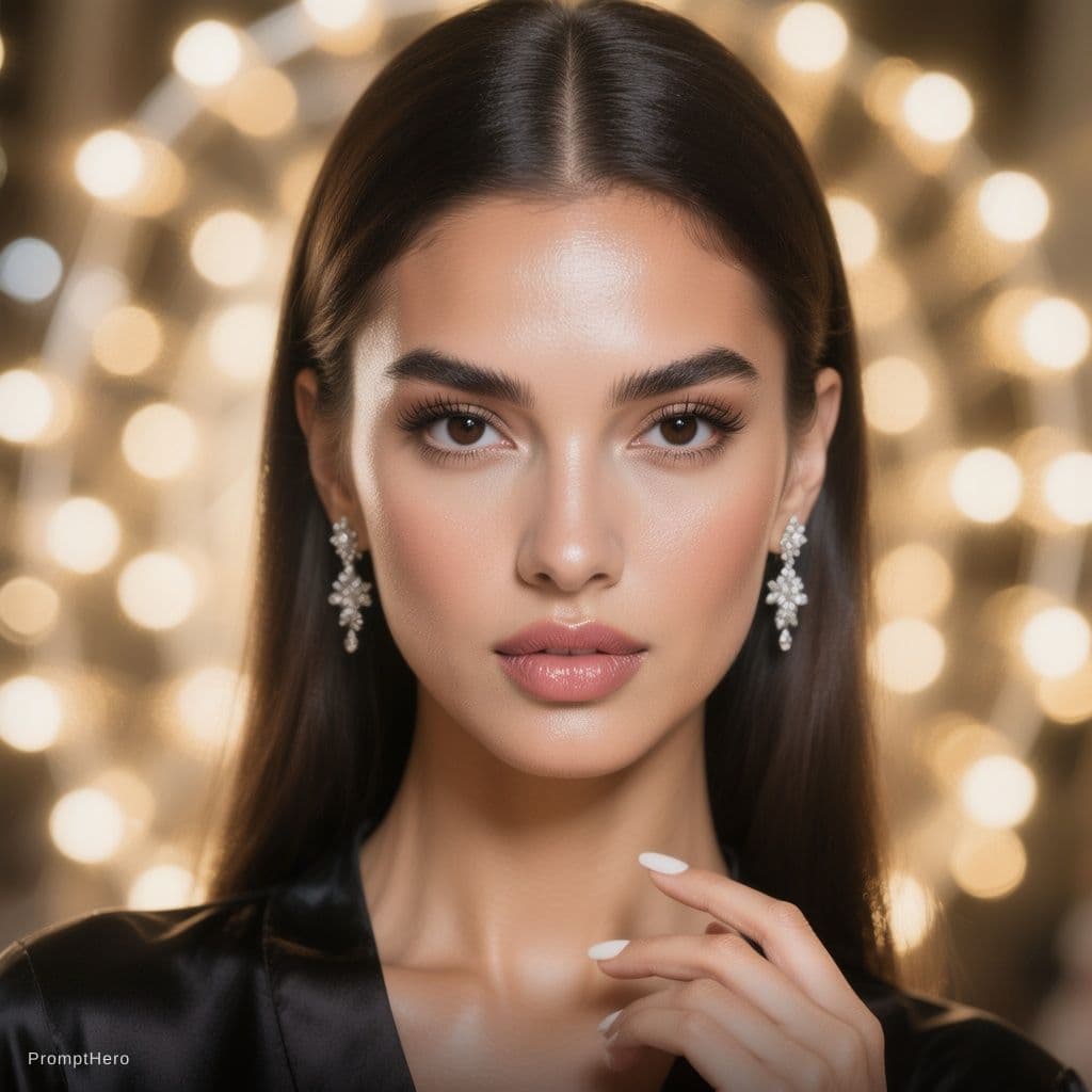 AI generated: Ultra-realistic high-end beauty portrait of a young woman with flawless, glowing skin and a dewy fin...