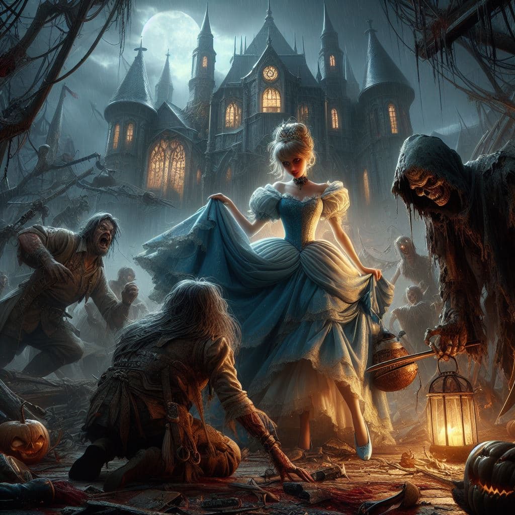 AI generated: heavy nightmare Version Cinderella, photorealism, fantasy, dynamic lighting, very high detailed ,dif...