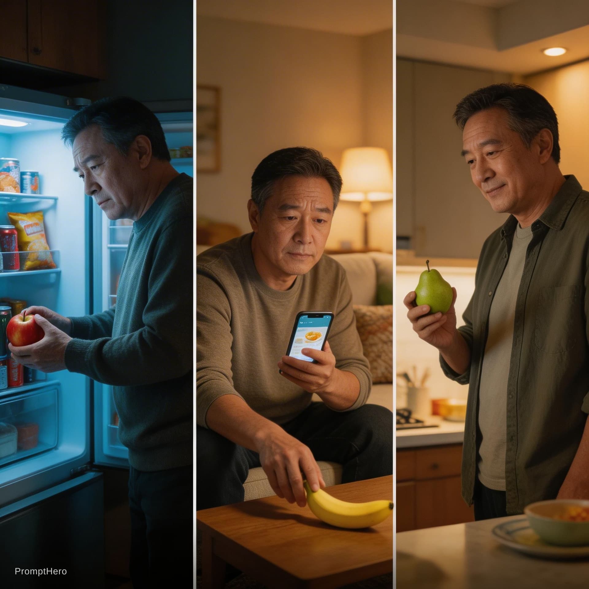 AI generated: Ultra-realistic cinematic composite photograph showing a slightly overweight 55-year-old man positio...