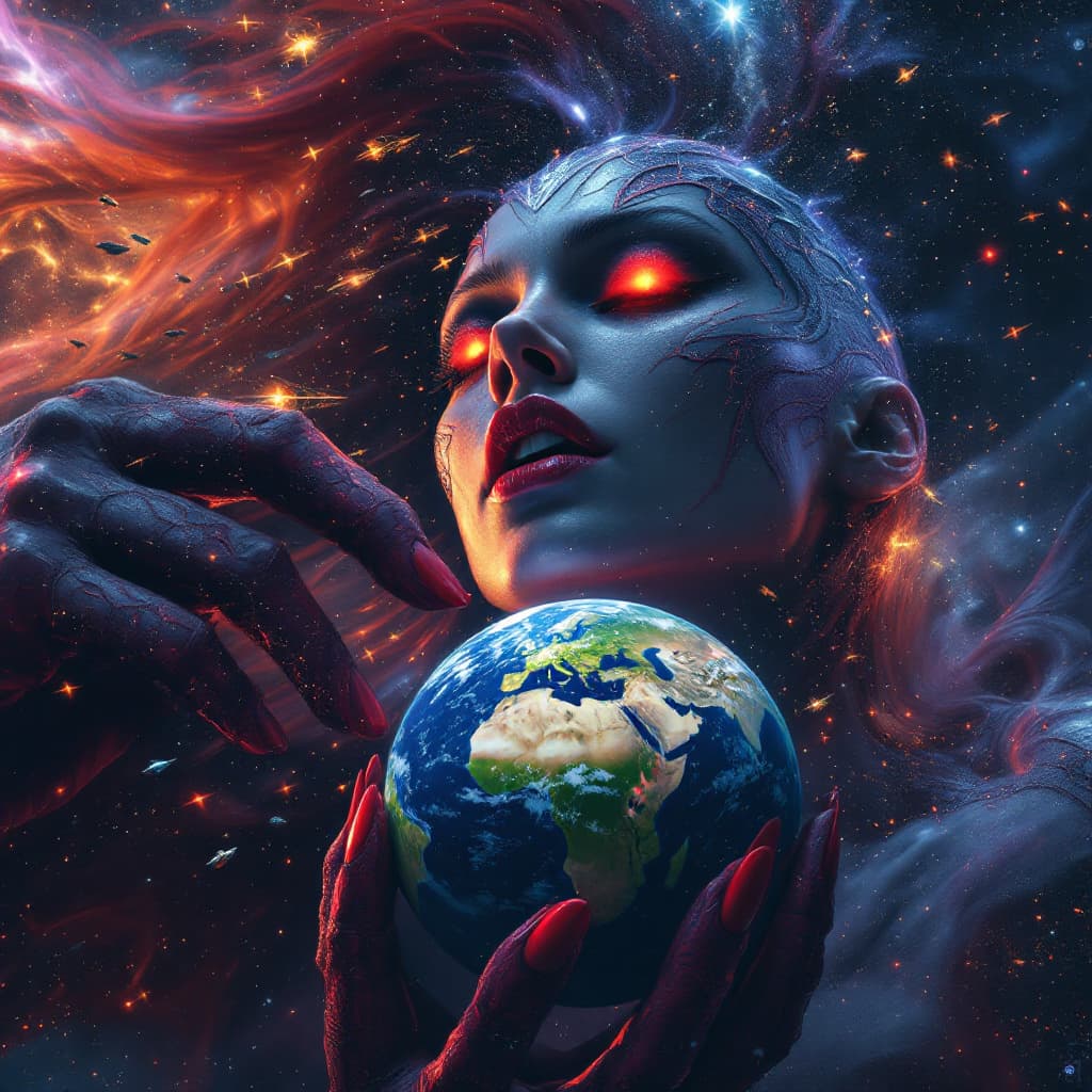 AI generated: enormous giantess elizabeth olsen, scarlet witch marvel, wanda maximoff
bigger than a galaxy  floati...