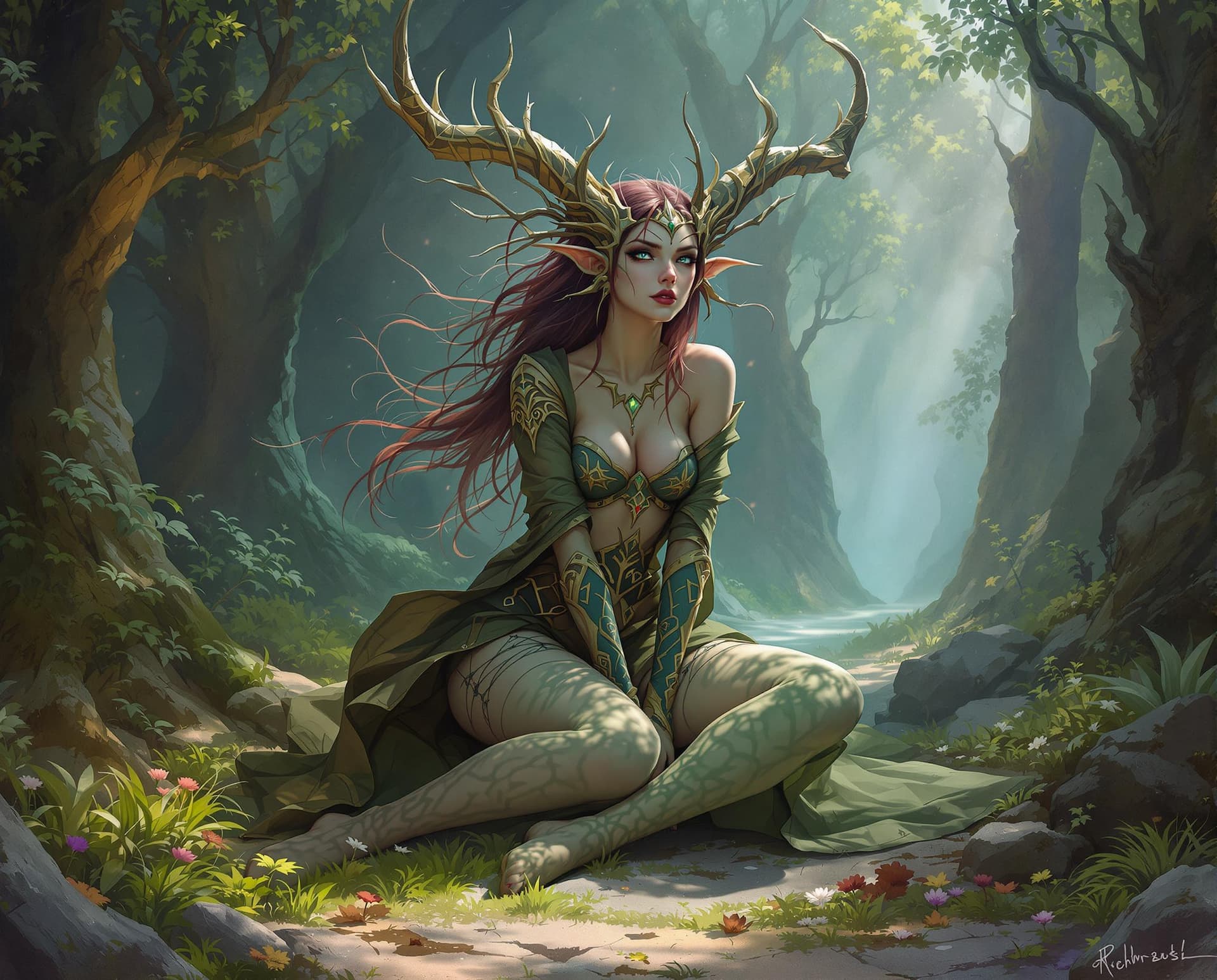 AI generated: Random mythic creature girl, random age. Random god place environment. Godess clothes.
