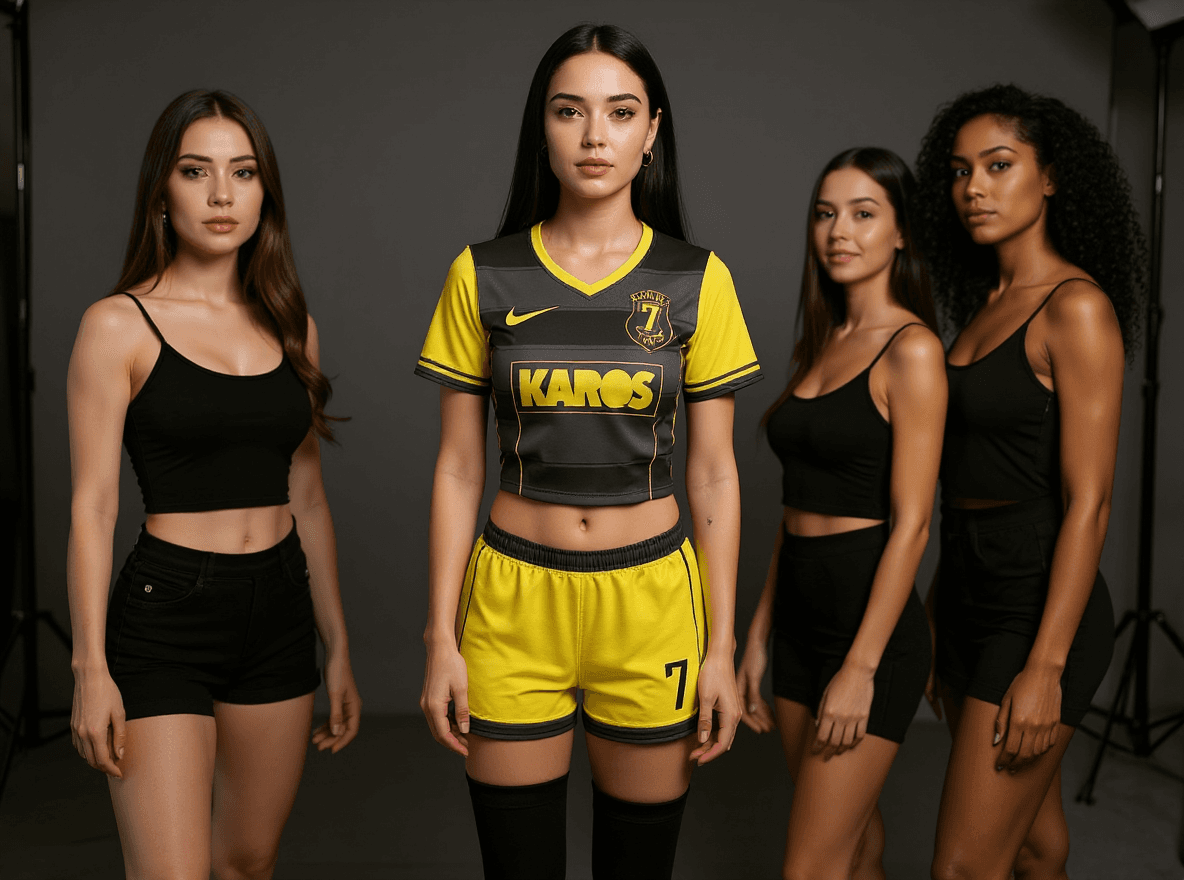 AI generated: TRANSFORM THIS JERSEY INTO A HYPER REALISTISTIC HQ, MARKETING CAMPAGNE, LIKE NIKE, PHOTOSHOOTING WIT...
