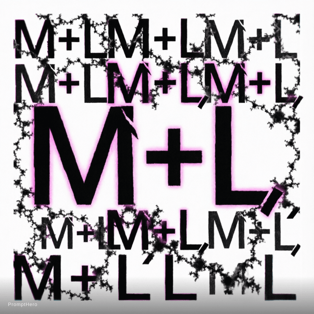 AI generated: create a pattern the text "M+L" in black on white. The pattern should fit exactly into itself on eve...