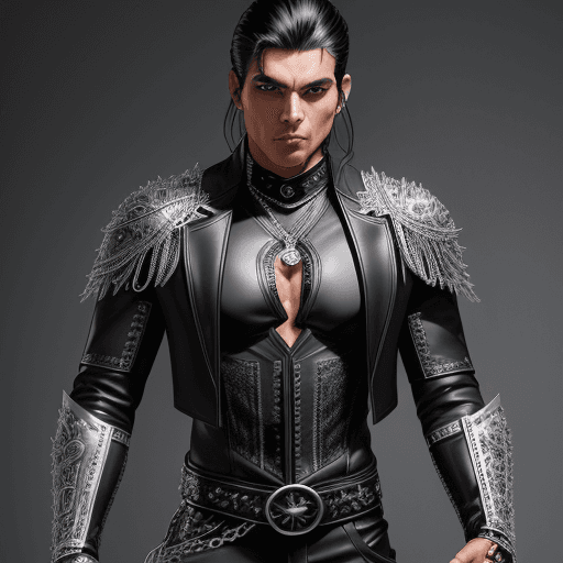 AI generated: male super hero named The Whip, Hispanic, black hair, no symbol, using two whips ((intricate silver ...