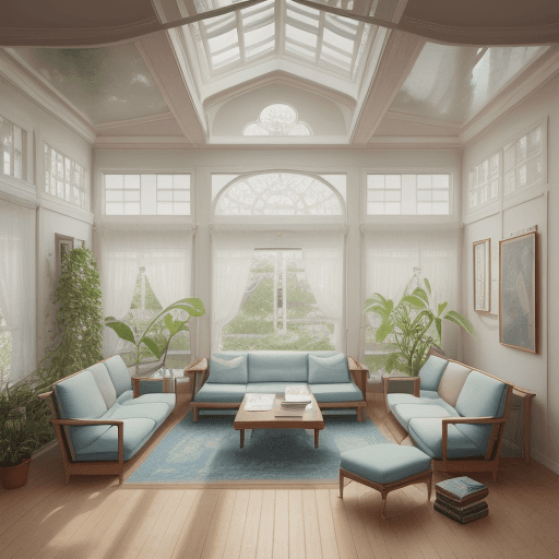 AI generated: High resolution photography interior design, dreamy sunken living room conversation pit, wooden floo...
