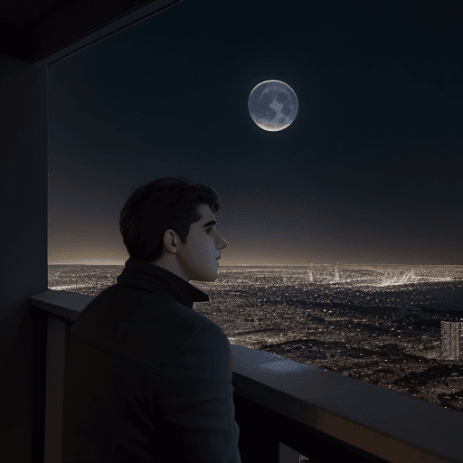 AI generated: En una ciudad tranquila, cuando la luna está alta en el cielo y las luces de la ciudad crean un suav...