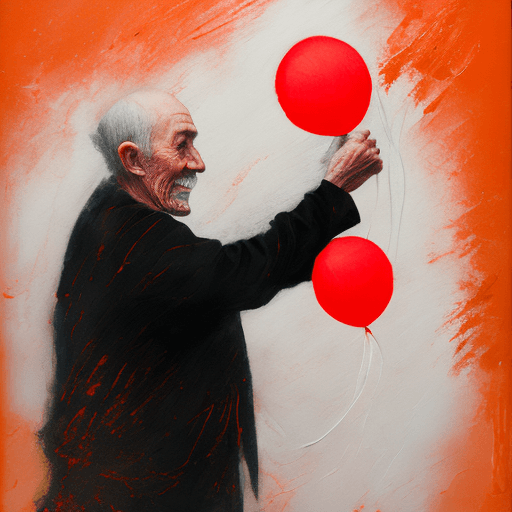 AI generated: a painting of an old man holding a red balloon, in the style of dynamic energy flow, beautifully tex...
