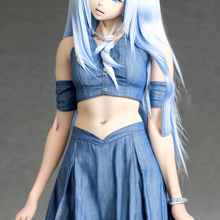AI generated: anatomically correct, full body t-pose view of anime wolf girl with Chambray blue and white hair, ar...