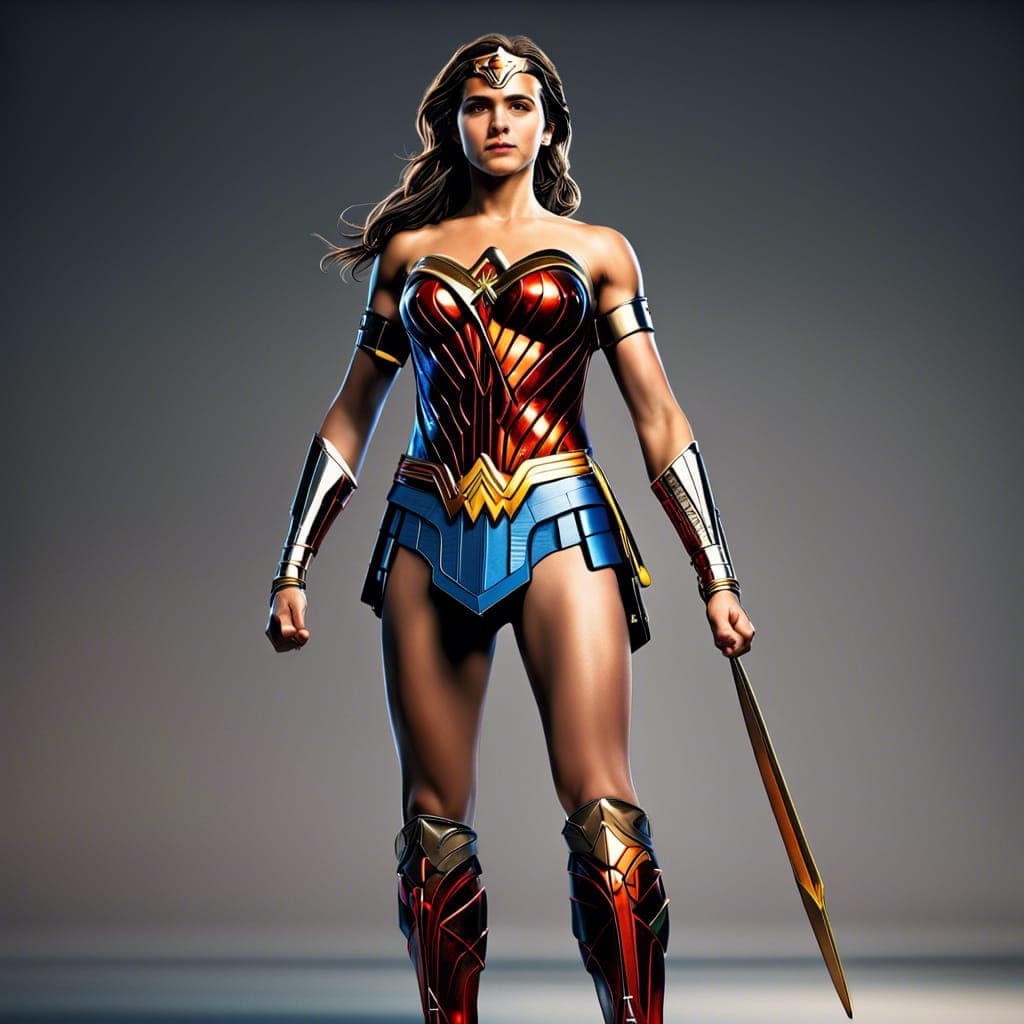 AI generated: Emma Watson as Wonder Woman, color, full body, 6 feet tall, intricate, highly detailed, photorealist...
