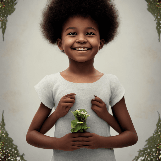 AI generated: High resolution photography A black child with curly hair and a charming smile offering a flower, 8k...